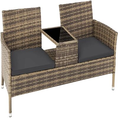 Tectake Garden Bench with Table - Synthetic Rattan, Steel Tectake Garden Bench with Table - Synthetic Rattan, Steel