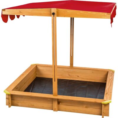 tectake Red Emilia Sandpit with Adjustable Roof - Kids Wooden Play Set tectake Red Emilia Sandpit with Adjustable Roof - Kids Wooden Play Set