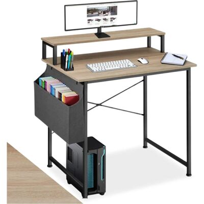 Bureau tectake avec étagère et sac en tissu - bois industriel clair - 80cm - Publicité Bureau tectake avec étagère et sac en tissu - bois industriel clair - 80cm - Publicité