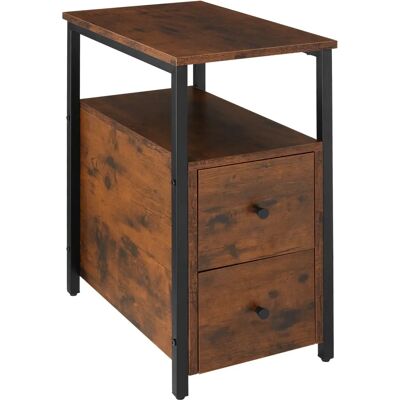 Table de nuit Tullamore en bois industriel foncé avec tiroirs et étagères - Publicité Table de nuit Tullamore en bois industriel foncé avec tiroirs et étagères - Publicité