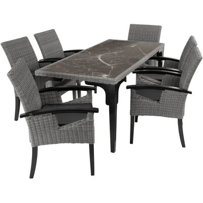 tectake Grau Garten-Set - Rattan Tisch und Stühle tectake Grau Garten-Set - Rattan Tisch und Stühle