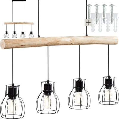 Dřevěná závěsná lampa Tectake - Industriální styl, 4 světla, 40W Dřevěná závěsná lampa Tectake - Industriální styl, 4 světla, 40W