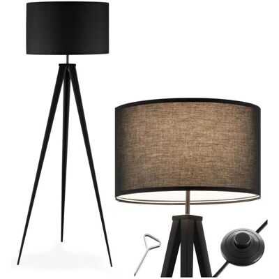 Stojací lampa Lunaris od tectake - Textilní stínidlo, trojnohá konstrukce - černá Stojací lampa Lunaris od tectake - Textilní stínidlo, trojnohá konstrukce - černá