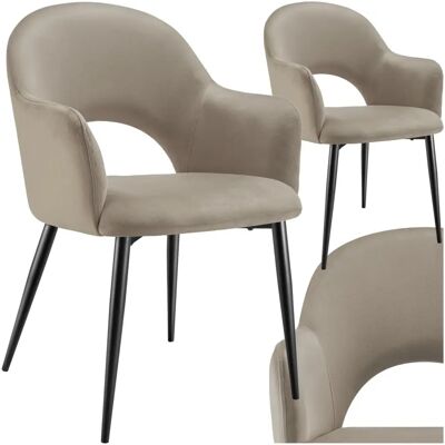 Tectake - Silla Taupe de Terciopelo con Brazos - Sala o Comedor - Juego de 2 Tectake - Silla Taupe de Terciopelo con Brazos - Sala o Comedor - Juego de 2