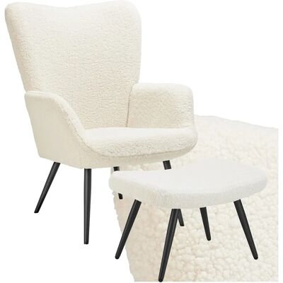Fauteuil Hygge de tectake avec tabouret - Style scandinave, tissu boucle moelleux - Publicité Fauteuil Hygge de tectake avec tabouret - Style scandinave, tissu boucle moelleux - Publicité