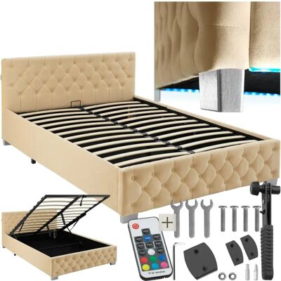 Lit de rangement LED beige Tectake - Publicité Lit de rangement LED beige Tectake - Publicité
