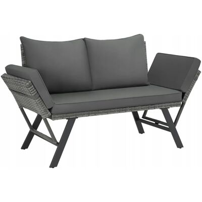 Tectake Sintra Rattan-Loungesofa - 2-in-1, Verstellbare Armlehnen, Grau Tectake Sintra Rattan-Loungesofa - 2-in-1, Verstellbare Armlehnen, Grau
