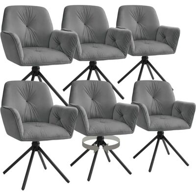 Chaise pivotante Lenia de tectake - Velours anthracite/noir, lot de 6 - Publicité Chaise pivotante Lenia de tectake - Velours anthracite/noir, lot de 6 - Publicité