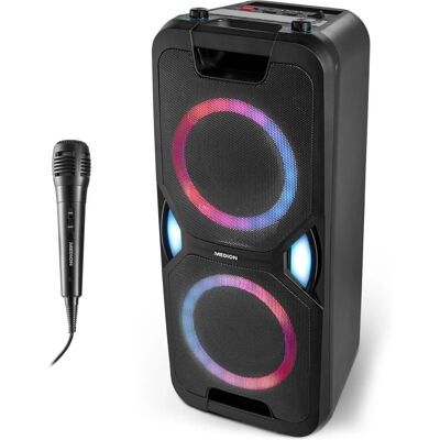 Haut-parleur Bluetooth portable Medion MD 44468 - Fête, 15h, Microphone, Radio - Publicité Haut-parleur Bluetooth portable Medion MD 44468 - Fête, 15h, Microphone, Radio - Publicité