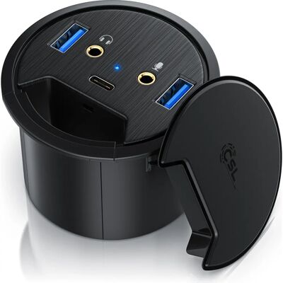 CSL USB 3.2 Gen 1 Tisch Kabeldurchführung, USB Hub, Schwarz CSL USB 3.2 Gen 1 Tisch Kabeldurchführung, USB Hub, Schwarz