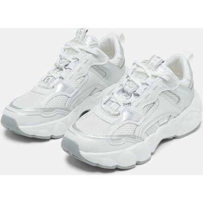 Buffalo Cld Run Jog Sneakers - Vegan Nappa/Mesh - Zilver/Wit - Damesmaat 39 Buffalo Cld Run Jog Sneakers - Vegan Nappa/Mesh - Zilver/Wit - Damesmaat 39