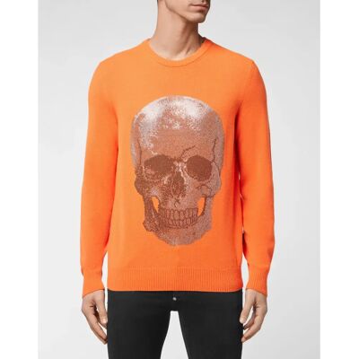 Philipp Plein Kasjmier Trui Ronde Hals LS Iconic Plein met Kristallen Philipp Plein Kasjmier Trui Ronde Hals LS Iconic Plein met Kristallen