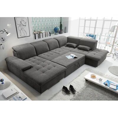 ED EXCITING DESIGN Wayne U-Form Sofa - Microvelours, rechts Ottomane, grau ED EXCITING DESIGN Wayne U-Form Sofa - Microvelours, rechts Ottomane, grau