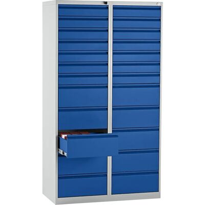 Armadio con cassetti in acciaio eurokraft basic - 24 cassetti - Grigio e Blu Armadio con cassetti in acciaio eurokraft basic - 24 cassetti - Grigio e Blu