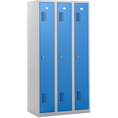 Armario de vestuario eurokraft basic - 3 módulos, gris claro/azul claro, 900mm Armario de vestuario eurokraft basic - 3 módulos, gris claro/azul claro, 900mm