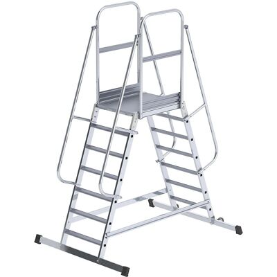 Escalera de andamio de aluminio Eurokraft Pro con acceso doble - 2x7 peldaños Escalera de andamio de aluminio Eurokraft Pro con acceso doble - 2x7 peldaños
