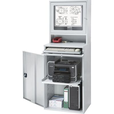 Eurokraft Pro Stahl-Computerarbeitsplatz mit Monitorfach - Hellgrau Eurokraft Pro Stahl-Computerarbeitsplatz mit Monitorfach - Hellgrau
