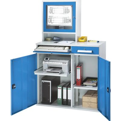 Postazione di lavoro in acciaio con scomparto monitor Postazione di lavoro in acciaio con scomparto monitor