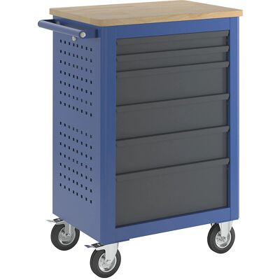 Carro de herramientas Kaiserkraft - 6 cajones, azul genciana, 665 mm Carro de herramientas Kaiserkraft - 6 cajones, azul genciana, 665 mm