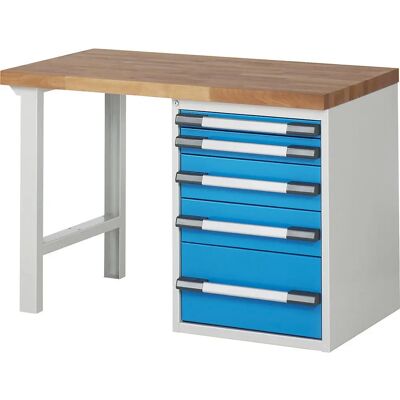 Eurokraft Pro Modulare Werkbank - Blau, 5 Schubladen, 1250x700mm Eurokraft Pro Modulare Werkbank - Blau, 5 Schubladen, 1250x700mm