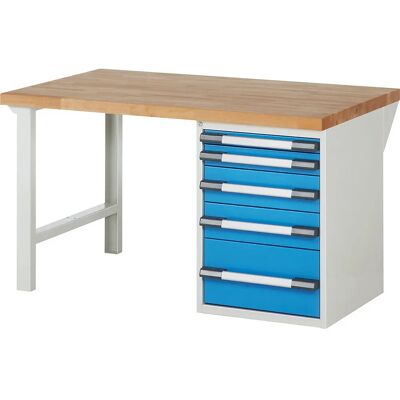 Banco da lavoro modulare Eurokraft Pro - 5 cassetti, 1500x900mm, Azzurro chiaro RAL 5012 Banco da lavoro modulare Eurokraft Pro - 5 cassetti, 1500x900mm, Azzurro chiaro RAL 5012