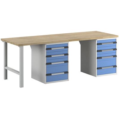 Eurokraft Pro Série 7000 - Banco de trabalho - 8 gavetas - 2500x900mm - Azul Eurokraft Pro Série 7000 - Banco de trabalho - 8 gavetas - 2500x900mm - Azul