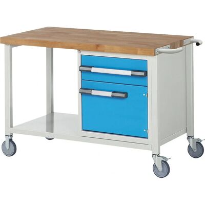 Banco da lavoro mobile Eurokraft pro - Telaio, Faggio, Azzurro chiaro Banco da lavoro mobile Eurokraft pro - Telaio, Faggio, Azzurro chiaro