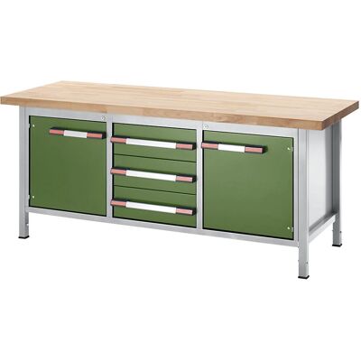 Eurokraft Pro Banco da lavoro regolabile in altezza - Grigio chiaro / Verde reseda - 2000mm Eurokraft Pro Banco da lavoro regolabile in altezza - Grigio chiaro / Verde reseda - 2000mm