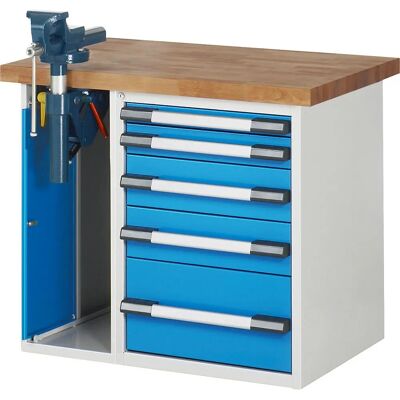 eurokraft pro Serie 7000 - Banco de trabajo, 5 cajones, izquierdo, 1000x700 mm eurokraft pro Serie 7000 - Banco de trabajo, 5 cajones, izquierdo, 1000x700 mm