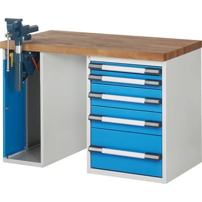 Eurokraft pro Serie 7000 - Werkbank mit 5 Schubladen & Schraubstock - Modulares System Eurokraft pro Serie 7000 - Werkbank mit 5 Schubladen & Schraubstock - Modulares System