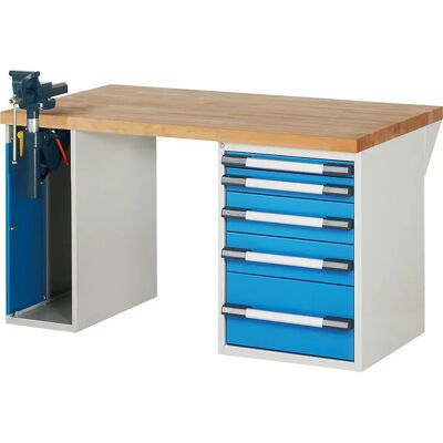 Banco da lavoro Eurokraft pro 7000 - Sistema modulare, 5 cassetti, morsa, 1500x900mm Banco da lavoro Eurokraft pro 7000 - Sistema modulare, 5 cassetti, morsa, 1500x900mm