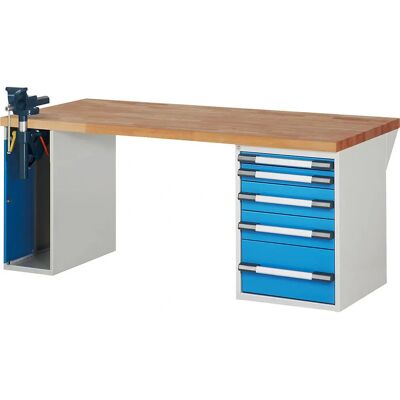 Eurokraft pro Serie 7000 - Werkbank - 5 Schubladen, Schraubstock, 2000x900mm Eurokraft pro Serie 7000 - Werkbank - 5 Schubladen, Schraubstock, 2000x900mm