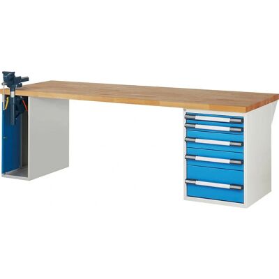 Banco da lavoro Serie 7000 Eurokraft Pro - 5 Cassetti, Morsa Sinistra, 2500x900mm Banco da lavoro Serie 7000 Eurokraft Pro - 5 Cassetti, Morsa Sinistra, 2500x900mm