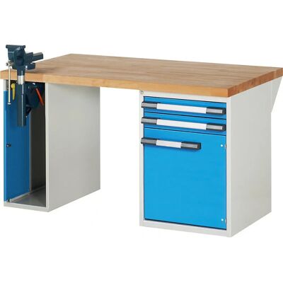 Eurokraft pro Serie 7000 - Banco de trabajo modular - 2 cajones, 1 puerta, tornillo de banco izquierdo - 1500x900mm Eurokraft pro Serie 7000 - Banco de trabajo modular - 2 cajones, 1 puerta, tornillo de banco izquierdo - 1500x900mm
