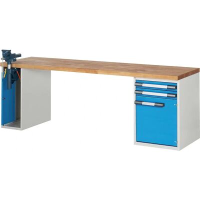 Eurokraft pro Serie 7000 - Banco de trabajo, sistema modular Serie 7, 2 cajones, 1 puerta, 1 tornillo de banco, 2500 x 700 mm Eurokraft pro Serie 7000 - Banco de trabajo, sistema modular Serie 7, 2 cajones, 1 puerta, 1 tornillo de banco, 2500 x 700 mm
