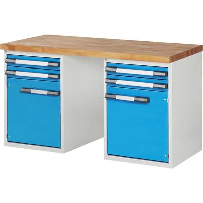 Eurokraft Pro Modular-Arbeitsbank - Buchenholzplatte - 4 Schubladen, 2 Türen Eurokraft Pro Modular-Arbeitsbank - Buchenholzplatte - 4 Schubladen, 2 Türen