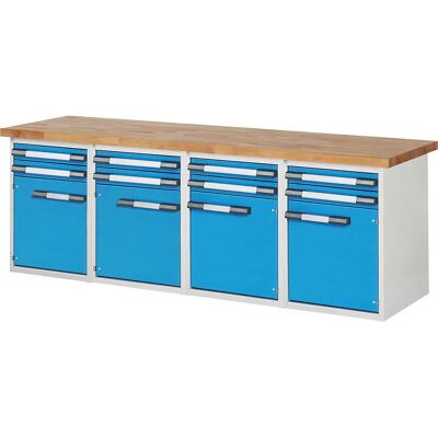 Eurokraft pro Serie 7000 - Banco de trabajo - 8 cajones, 4 puertas - 2500x700mm Eurokraft pro Serie 7000 - Banco de trabajo - 8 cajones, 4 puertas - 2500x700mm