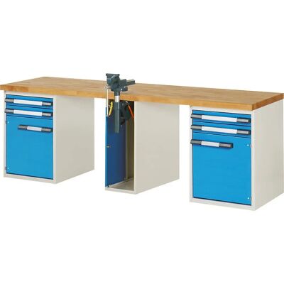 Eurokraft pro Serie 7000 - Werkbank - Modulares System - 4 Schubladen - 2 Türen - Schraubstock - 2500x700mm Eurokraft pro Serie 7000 - Werkbank - Modulares System - 4 Schubladen - 2 Türen - Schraubstock - 2500x700mm