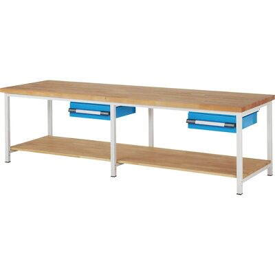 Banco da lavoro Serie 8000 Eurokraft Pro - Struttura in acciaio, 2 cassetti, 2 ripiani Banco da lavoro Serie 8000 Eurokraft Pro - Struttura in acciaio, 2 cassetti, 2 ripiani