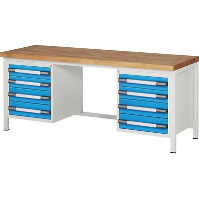 Eurokraft pro Schwerlast-Arbeitstisch - 12 Schubladen - Hellblau RAL 5012 Eurokraft pro Schwerlast-Arbeitstisch - 12 Schubladen - Hellblau RAL 5012