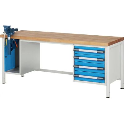 Eurokraft pro Werkbank - Stahlrahmen, Buchenholzplatte, 4 Schubladen, 1250kg Eurokraft pro Werkbank - Stahlrahmen, Buchenholzplatte, 4 Schubladen, 1250kg