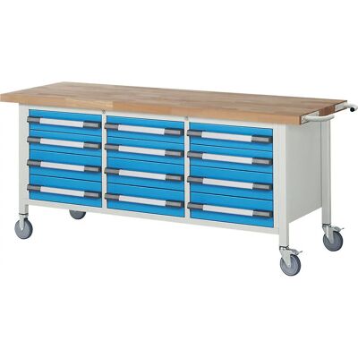 Eurokraft pro Mobiler Werkbank - 12 Schubladen, Buchenplatte, Stahlrahmen Eurokraft pro Mobiler Werkbank - 12 Schubladen, Buchenplatte, Stahlrahmen