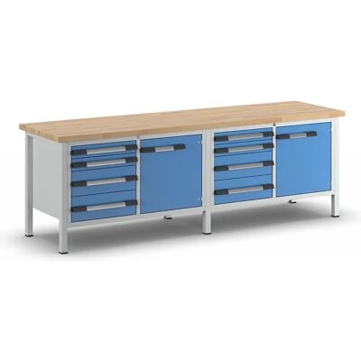 Tavolo da officina Eurokraft Pro - 8 cassetti, Piano in faggio massiccio, Struttura grigia chiara Tavolo da officina Eurokraft Pro - 8 cassetti, Piano in faggio massiccio, Struttura grigia chiara