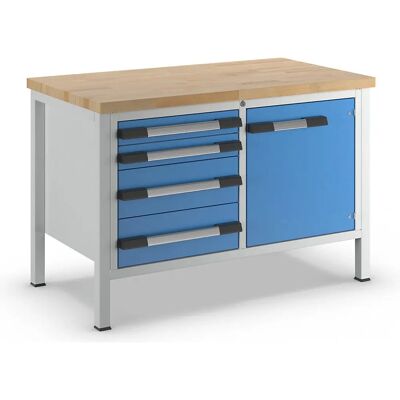 Mesa de trabalho Eurokraft Pro - Estrutura de aço, tampo em faia, 4 gavetas Mesa de trabalho Eurokraft Pro - Estrutura de aço, tampo em faia, 4 gavetas