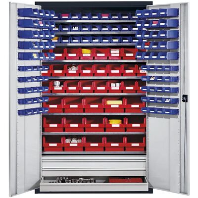 Eurokraft Pro Stahl Schrank - Verstellbare Regale, Schloss, 152 Behälter Eurokraft Pro Stahl Schrank - Verstellbare Regale, Schloss, 152 Behälter