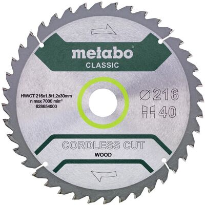 Metabo 628654000 Kreissägeblatt - 216mm, 40 Zähne, Classic & Akku Metabo 628654000 Kreissägeblatt - 216mm, 40 Zähne, Classic & Akku