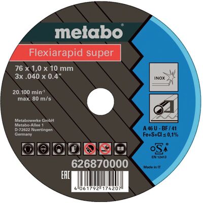 Metabo 626870000 Vinkelslipstillbehör - Skivor för skärning Metabo 626870000 Vinkelslipstillbehör - Skivor för skärning