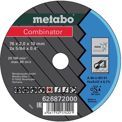 Metabo 626872000 Winkelschleifer Zubehör - 76mm, Edelstahl, 2mm Dick Metabo 626872000 Winkelschleifer Zubehör - 76mm, Edelstahl, 2mm Dick