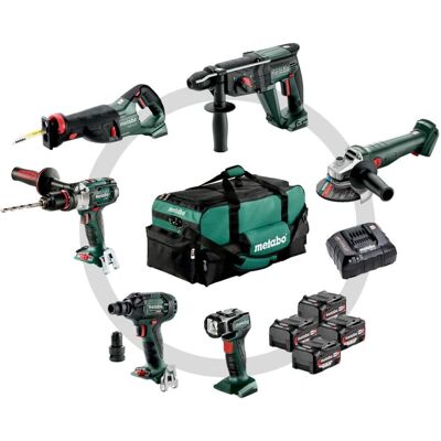 Set di Utensili Wireless Metabo - Trapano, Martello, Smerigliatrice, Sega, Torcia Set di Utensili Wireless Metabo - Trapano, Martello, Smerigliatrice, Sega, Torcia