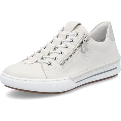 Rieker Baskets en Cuir Blanc pour Femmes - L7250-80 - Publicité Rieker Baskets en Cuir Blanc pour Femmes - L7250-80 - Publicité